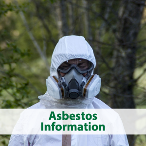 Person wearing a mask and Asbestos suit; click for information on Asbestos