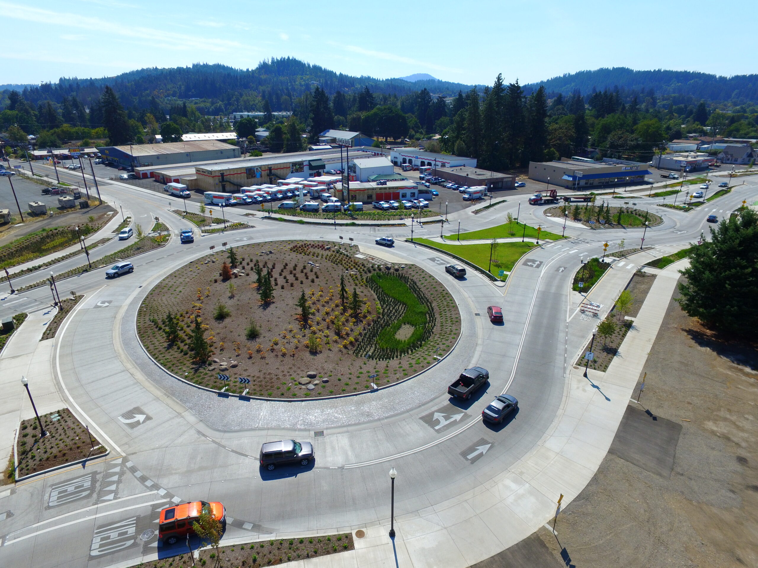 Aerial image of Franklin Blvd roundabouts
