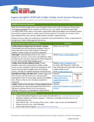 Eugene Springfield Heart Safe Survivor Resource Sheet